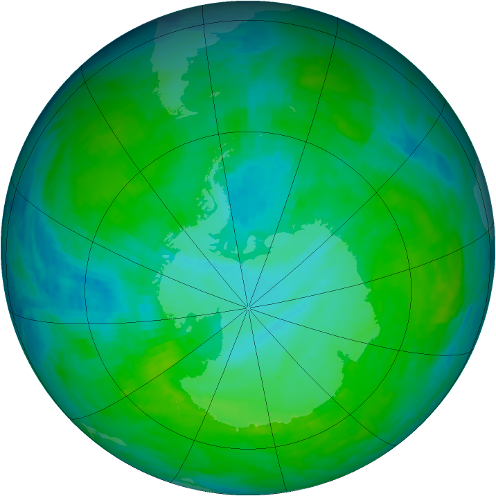 Antarctic ozone map for 23 December 1992